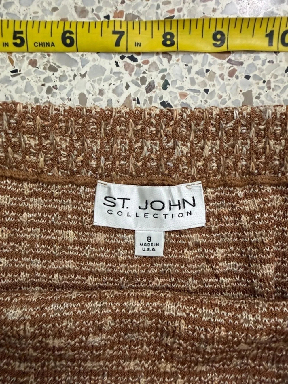 St John Collection brown tan knit tweed skirt 8 USA